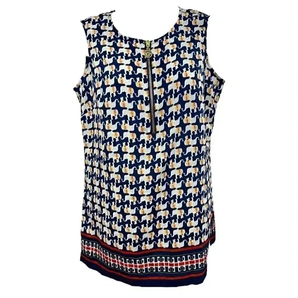 Anne Klein half zip tank with elephant print top women’s size small